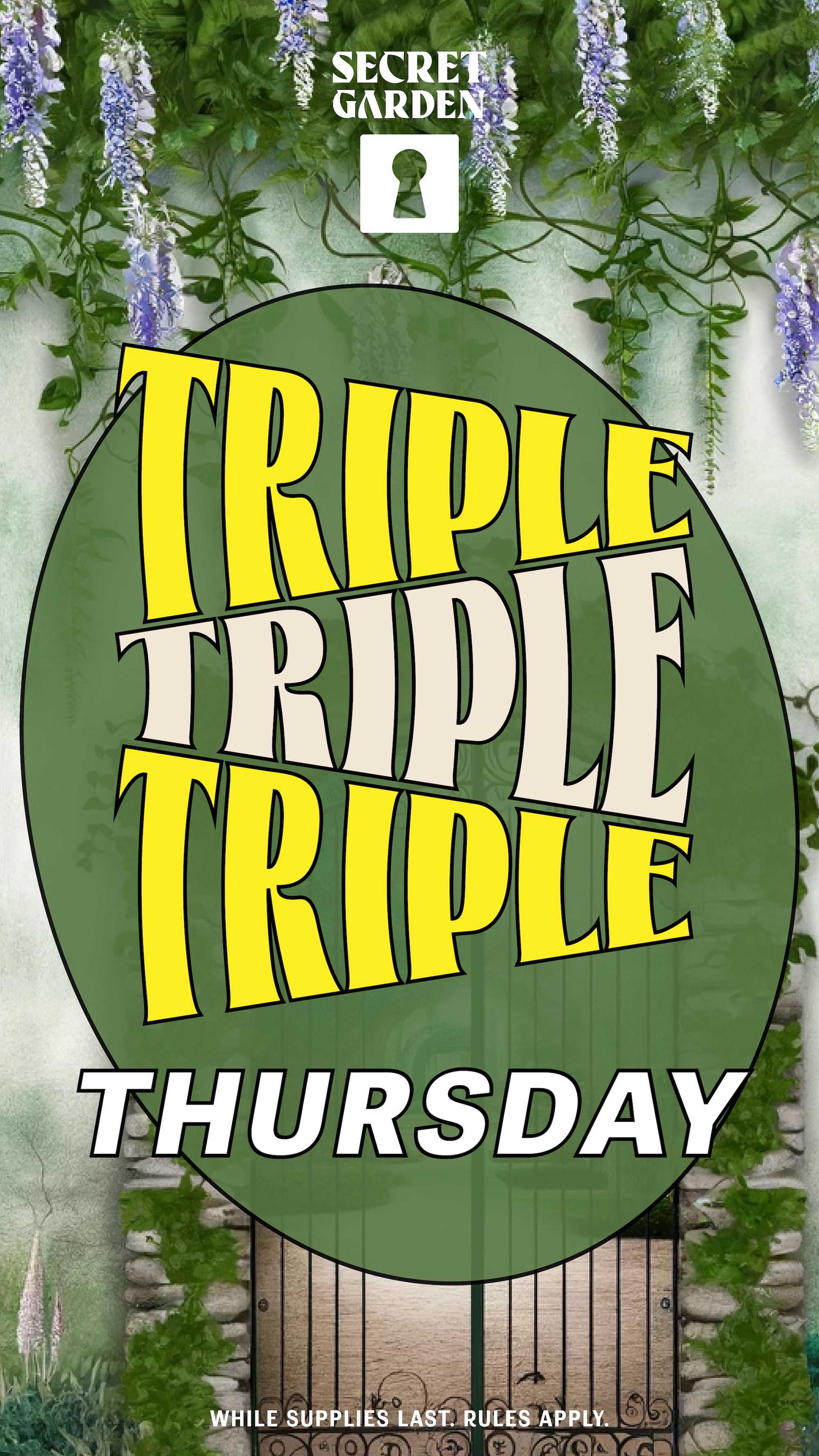 A flyer describing the Triple Thursday cannabis daily deal at Secret Garden Costa Mesa